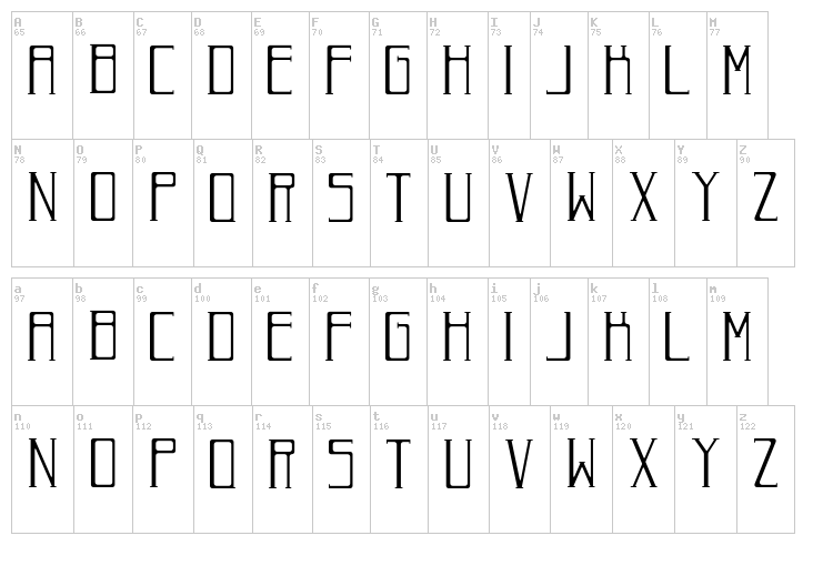 Roman Deco font map